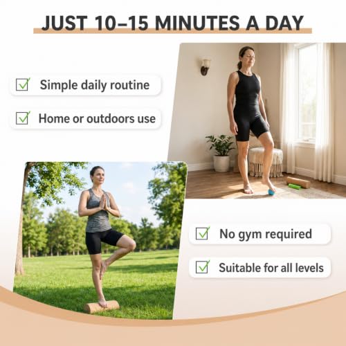 Cork Balance Board 4-in-1 Foot and Ankle Strengthener Kit | Natural cork kit with roller, ball, toe bands, guide and log for foot strength, ankle stability, mobility and balance