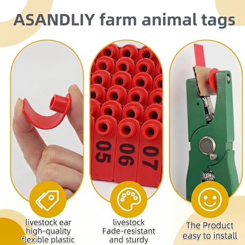 TPU Livestock Ear Tags100pcs 01-50 Number with Ear Tagger Pliers Tool, Green & Red Numbered Animal ID Tags for Sheep Goat Cattle Pig, Durable Farm Identification Tools (50 Pcs Each Color) - color: Blue and Yellow