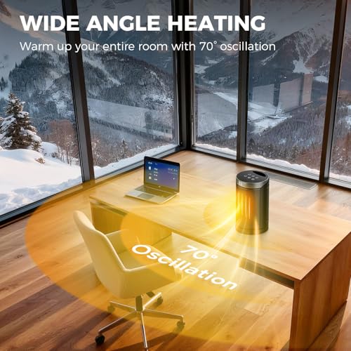 1500W Space Heater for Indoor Use, Portable PTC Ceramic Heater with 70° Oscillation, Remote Control, 1–12H Timer, Quiet Electric Heater with Overheat & Tip-Over Protection for Bedroom and Office - size: 9.9" / 70° Oscillation