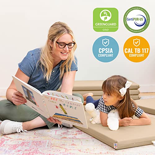 ECR4Kids SoftZone Rainbow Rest Mat, 2in, Sleeping Pad, Sand, 5-Piece | Soft foam with polyurethane cover, GREENGUARD Gold Certified, 2-6 years, fully assembled, non-slip base, daycare or classroom - color: Sand