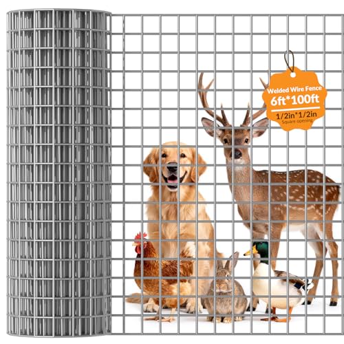Welded Wire Fence 1/2‘’x 1/2‘’ 6ft x 100 ft,Vinyl Coated Welded Wire Mesh Roll,16GA Heavy Duty Galvanized Chicken Wire Fencing, Hardware Cloth for Yard Vegetable Protection Goat & Poultry Netting - size: 1/2‘’x 1/2‘’ 6ft x 100 ft