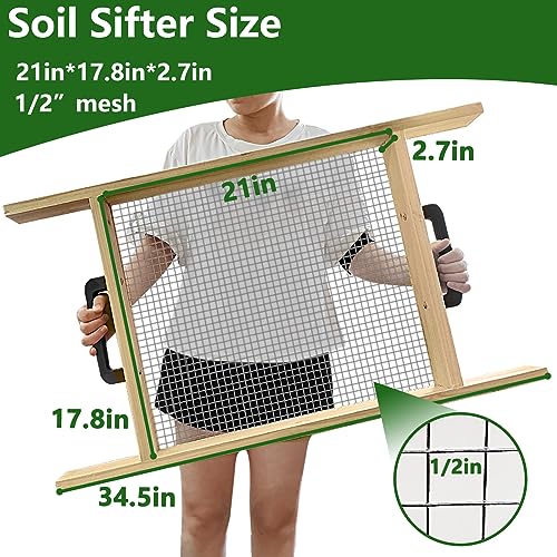 Large Soil Sifter, Dirt Sifter for Gardening, for Use in a Wheelbarrow, Compost Sifter, Garden Sieve for sifting Little Rocks/Top Soil/Leaves/Loam Soil/Sand/Gravel (17.8”×34.5” with Mesh Screen 1/2")