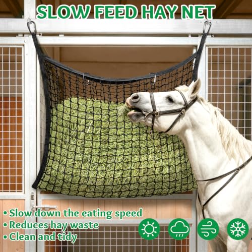 YedsIntu 3 Pcs Hay Bags for Horses, Slow Feed Hay Nets for Horses Goat Sheep, Large Capacity Hay Feeder for Stall, Trailer, Pasture (Black) - size: 3PCS-Black