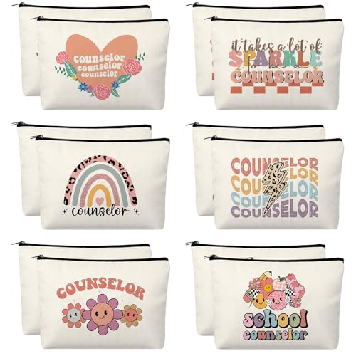Kacctyen 12 Pcs School Counselors Gift for Women Guidance Counselor Appreciation Makeup Bag Back to School Cosmetic Bag for Psychologist Therapist Teacher - style: School Counselors