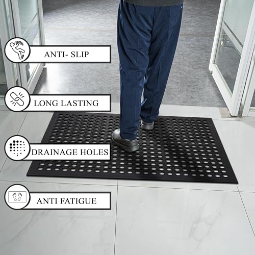 A1 Home Collections Anti Fatigue Mat, 0.6" Thick Heavy Duty Rubber Floor Mat with Drainage Holes - Non-Slip Kitchen, Bar & Restaurant Mat, 24x36 in (2 Pack) - size: 2 Pack - 36"L x 24"W x 0.6"Th