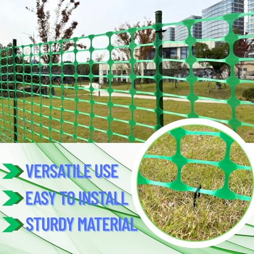 PotatoLife Green Plastic Garden Fence, Extra Strength, 40''x100' | Temporary HDPE Fence for Construction, Landscape, Snow, Animal & Pet Barrier, Easy to Install, Cut to Size, with 50 Zip Ties - color: Green, size: 40'' x 100'