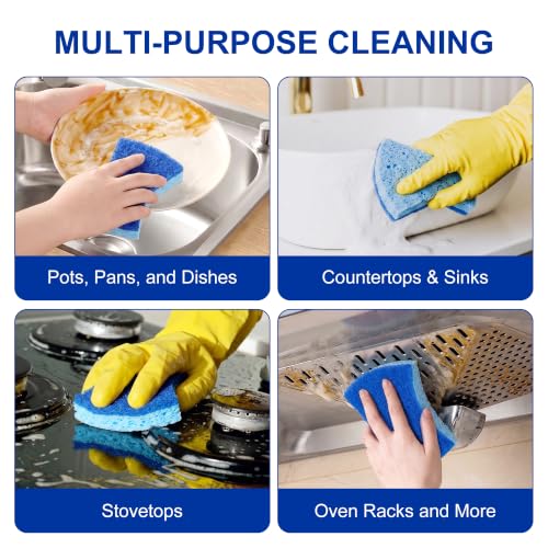 LILAC Non Scratch Sponges, 12 Count, Natural Cellulose Scrub Sponge for Dishes, Non Stick Cookware, Kitchen, Bathroom, Household (Blue) - color: Blue