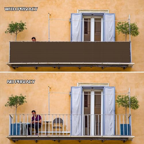 SUNLAX 2.5'x6' Brown Balcony Privacy Screen Fence Windscreen 90% UV Block | 90% privacy shield, windscreen cover, shade netting mesh cloth, durable fabric, grommets, patio backyard porch railing - color: Brown, size: 0 2.5' x 0 6'