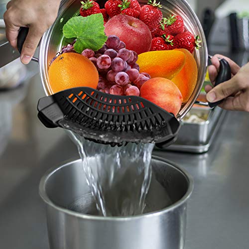 AUOON Clip On Strainer Silicone for All Pots, Standard 8.86 x 3.55in, Black | Food-grade BPA-free, Fits Pots Pans Bowls, Dishwasher Safe, for Pasta Noodles Vegetable Fruits, Space-saving Kitchen Gadget - color: Black, size: Standard 8.86 x 3.55 in