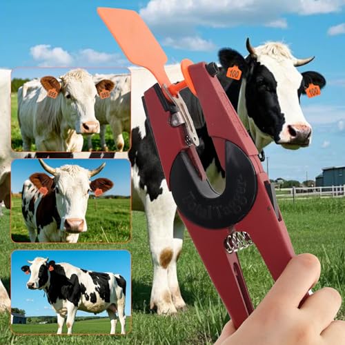 Cattle Ear Tags 001-100, 100Pcs Plastic Livestock Ear Tag for Cows Goats Sheep Pigs with Pliers Applicator & 2 Pins, Animal ID Tags for Ranch Farm Herd Tracking, Laser Print (001-100, Orange) - color: Orange