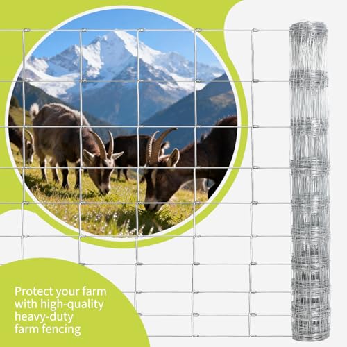 Garvee 5FT x 164FT Heavy Duty Farm Fence, Galvanized Wire Livestock Fencing for Goats, Cattle & Deer, High-Zinc Field Fence Roll for Yard, Pasture & Ranch Protection - size: 5ft x 164ft