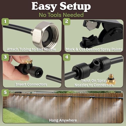 Water Mister Outdoor Patio Cooling System with 65ft Tubing, 20 Mist Nozzles, and 3/4” Standard Connector - DIY Plant Mister for Canopy, Garden, Greenhouse, Trampoline or Deck Umbrella by Pure Garden