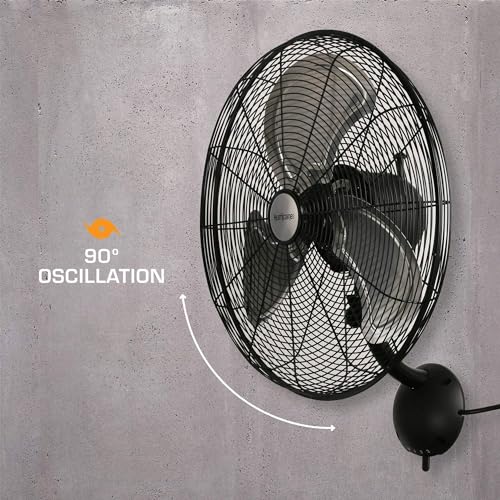 Hurricane Pro High Velocity Oscillating Wall Fan, 3 Speeds, Black, 20in | Metal - Wall Mount Corded Electric Air Cooling Unit w/ Powerful 4500 CFM Airflow for Home, Garage, Gym, Workshop & Greenhouse - style: 20" Pro Series