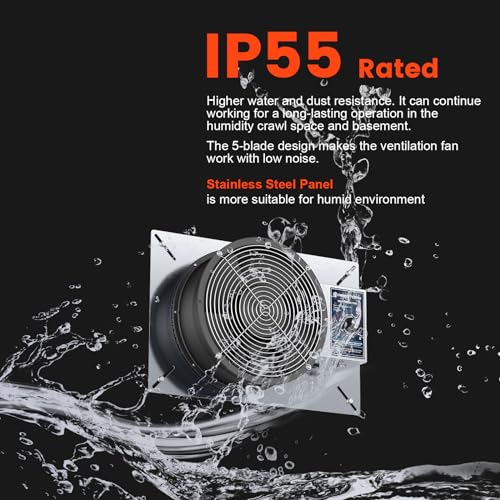 Abestorm 720 CFM Crawlspace Ventilation Fan with Humidistat 10 Inch | Stainless Steel Vent Fans Digital Panel, Temperature Controller with Humidistat for Attic with Isolation Mesh, IP 55 Rated - color: Grey