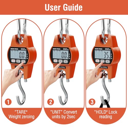 GRAM PRES Digital Hanging Scale, Mini Crane Scale 660LB/300KG | Deer Hunting Scales,Digital Scale with Hooks for Farm Fishing, Fish,Luggage，Outdoor.