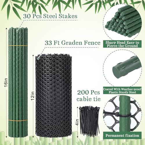 Marsui Animal Barrier Fence 12in x 33ft No Dig Garden Fence Mesh Fencing with Steel Stake Movable Portable Temporary for Poultry Dogs Rabbits Chicken Snake Barrier Garden Backyard Outdoor - size: 12in x 33ft