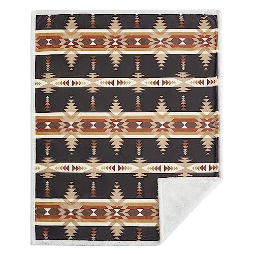 Paseo Road Indigo Hill by HiEnd Accents Yosemite 54x68 Throw Blanket | Aztec Tribal Navajo Print, Western Southwestern-Style Sherpa Fleece Blanket for the Couch, Sofa, Bed, or Camping - color: Yosemite Aztec