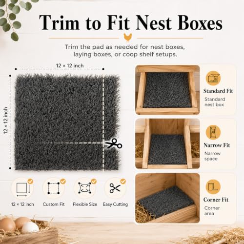 Chicken Nesting Pads, 12x12 Washable Artificial Grass Mat for Chicken Coop, Reusable Pet Garden Turf with Rubber Backing (8 PCS Gray) - color: 8 PCS Gray