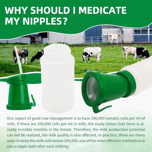 3 Pack Teat Dip Cup, Non Reflow Nipple Cleaning Disinfection, Dip Cup for Cow Sheep Goat, Non-Return Teat Dipper - 300 ml (Green) - color: Green