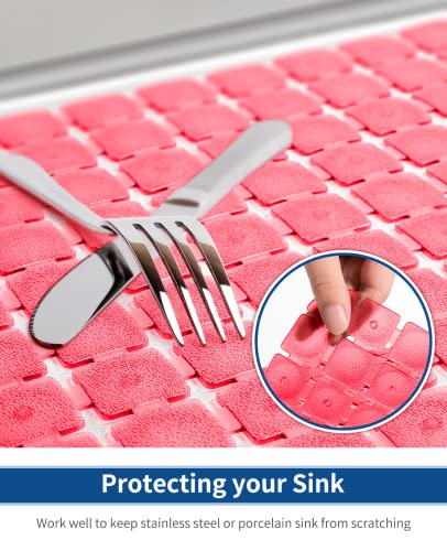 Bligli PVC Sink Protectors, 2 Pack, 15.7x11.8 inches for Stainless/Ceramic Sinks, Drain Mats, Red - color: Red