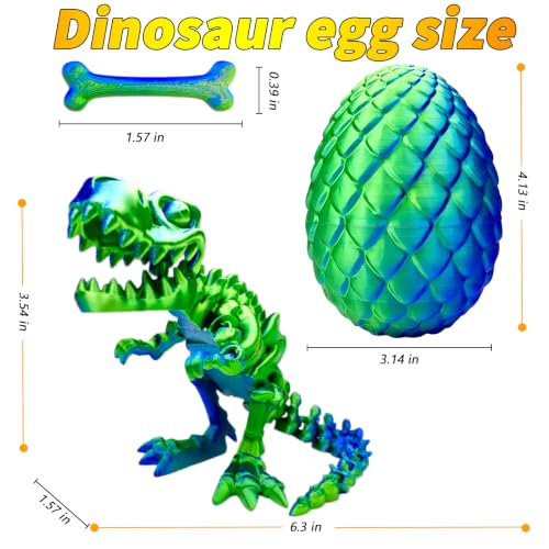 2 Packs，7.08" 3D Printed Dinosaur Skeletons Toys,Dinosaur Egg, Flexible，Animals,Fidget Toy,Desk Executive Toy，Easter Eggs Basket Stuffers,Toys for Boys Kids Teen 5-7 4-6 8-12 - color: D-21