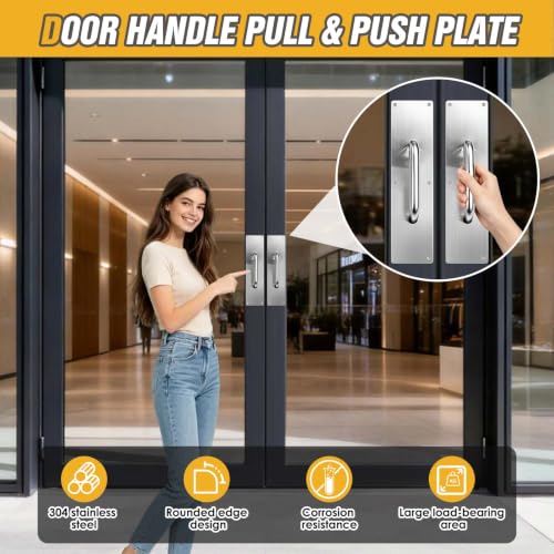 16" Stainless Steel Door Pull Handle with Push Plate for Home/Public | 16" Push pull door handle set with smooth rounded edges for safe use in Home/Office/Warehouse/Public/Commercial Door - size: 16'' Handle Pull & Push Plate