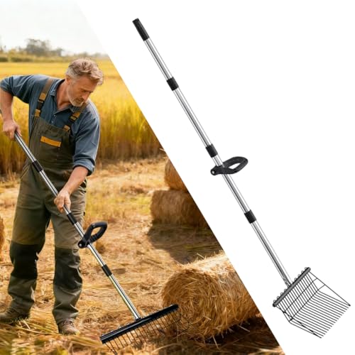 65In Pitch Forks for Garden, Long Handle Adjustable Steel Handle | Long Handle, Adjustable Steel Handle,for Gardening Horse Stall Stable Grass Hay Cleaning Farm Work