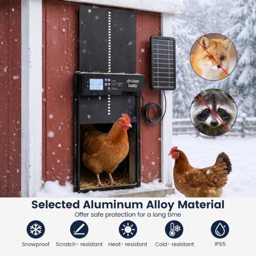 Giantex Automatic Chicken Coop Door Solar Powered with Light Sensor & Timer | Aluminum Auto Chicken Door, 4 Modes, Anti-Pinch Safety Protection, LCD Display, Remote Control, USB Charging Included