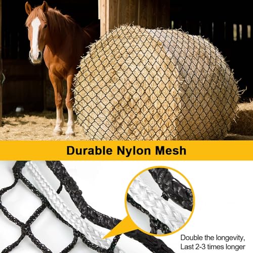Large Round Bale Hay Net, Slow Feed Knotless Design Hay Net Feeder for Livestocks,Heavy Gauge Large Hay Net for Horses, Cattle, Sheep in Farms and Pastures, 1.75-inch Mesh (6×6ft) - color: 6×6 ft