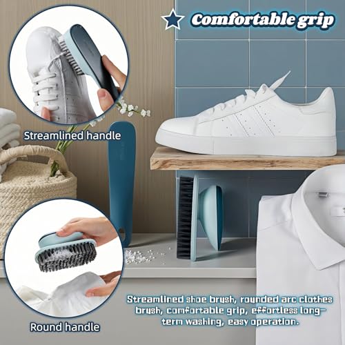 Ergonomic Shoe & Clothing Brush Set (2-Piece) - Heavy Duty Stain Remover with Non-Slip Grip, Hanging Hole for Storage | Bathroom Tile Grout Scrubber, Kitchen Cleaner, Carpet Spotter
