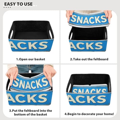 Storage Baskets Felt Foldable Storage Cube Shelf Bins Organizer Box for Kids Toys Office Bedroom Closet Babies Nursery 2-Pack (Snacks Words Blue) - color: Snacks Words Blue