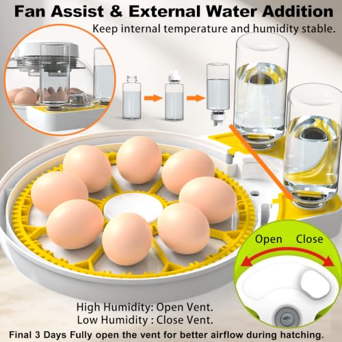 Egg Incubators for Hatching Eggs, 8/30 Chicken Egg Incubator with Automatic Egg Turning, Temperature Control & Humidity Display, Egg Candler, Home Use for Chicken, Duck, Quail - 2 Egg Trays Yellow - color: Yellow