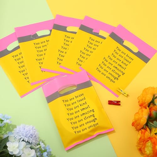 Coume 100 Pcs Back to School Gifts Bags for Students Inspiration Quotes Plastic Goodie Snack Treat Bags with Handles Birthday Party Favors from Teachers, 6" x 8" - style: Pencil Style
