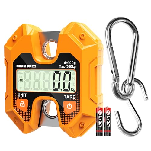 GRAM PRES Digital Hanging Scale - 660LB/300KG, Mini Crane Scale for Deer Hunting, Farm, Fishing, Meat, Game, Luggage, Outdoor