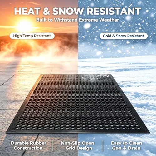 Uniboho Commercial Heavy Duty Rubber Floor Mat for Outside Non Slip 20 x 31 | For Restaurant, Kitchen, Horse Stall, Outdoor Patio, Garage, Pool, with Holes for Drainage - size: 1'7" x 2'6" (Rectangular)