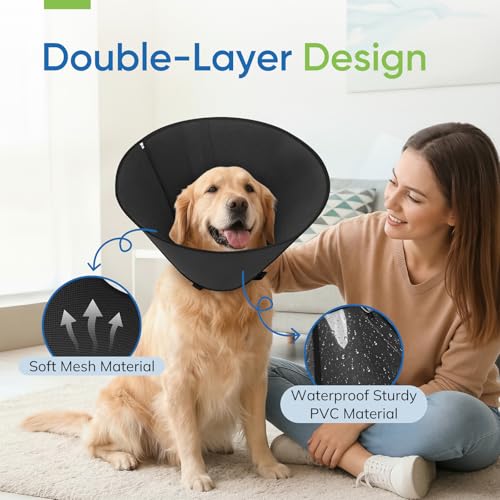 Soft Dog Cone Collar to Stop Licking After Surgery, Mesh Breathable Pet Recovery Collar for Large Medium Dogs, Elizabethan Cone Alternative(XXL) - color: Black, size: XXL