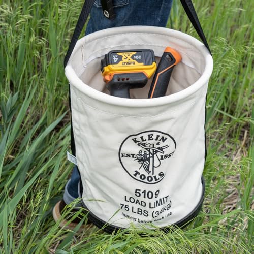 Klein Tools 5109 Canvas Bucket, Wide-Opening Straight-Wall Tool Bucket is Made of No. 6 Canvas with Black Molded Bottom, 75-Pound Load Rated - style: Standard