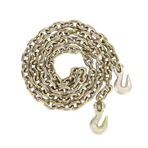 AAIN G80 Heavy Duty Transport Chain, 5/16 Inch x 10 Foot, Load Binder Tow Lock Chains with G70 Clevis Grab Hooks, 4,900 lbs Safe Working Load for Loading Tie Down Fixed Cargo Flatbed Truck Trailer | Hauling Heavy Duty Ratcheting Chain with Clevis Grab Hoo
