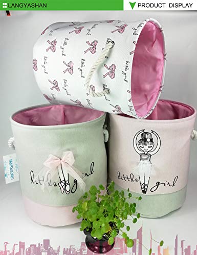 Round Thick Pink Lace Laundry Basket Collapsible Organizer Boys Girls | Canvas Foldable Storage Hamper Sturdy Rope Handles for Household Gift Baskets Bedroom Clothes Toys Children Nursery - color: Pink Lace