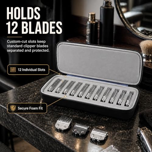 Comecase 12-Slot Clipper Blade Case for Wahl, for Andis, for Oster A5 | Hard Shell, Separated Blade Slots and Removable Insert for Stylists, Dog Groomers and Mobile Appointments, Box Only - Black