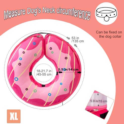 Inflatable Dog Cone Collar for Large Medium Small Dogs, Soft Dog Donut Collar Adjustable Recovery Cone for Pets After Surgery, Extra Enhanced Anti-Licking Guard Shield (Pink Donut, X-Large) - color: Pink Donut, size: X-Large