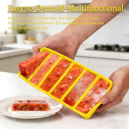 Covered Silicone Freezer Tray, 2-Piece Set Of Silicone Freezer Molds, Used For Preparing And Freezing Various Sauces And Other Dishes, Making 12 Portions Cube (Yellow) - color: Yellow