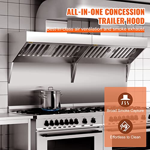 VEVOR Commercial Exhaust Hood, 5FT Food Truck Hood Exhaust, 201 Stainless Steel Concession Trailer Hood with 2 Detachable U-shaped Grid Oil Filter Mesh, Rust Resistant Vent Hood for Kitchen Restaurant | Concession Trailer Hood with 2 Detachable U-Shaped G