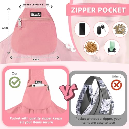 SlowTon Dog Carrier Sling - Thick Padded Shoulder Strap Adjustable, Peach S | Dog Carriers for Small Dogs, Puppy Carrier Purse for Pet Cat with Front Zipper Pocket Safety Belt Machine Washable - color: I-Peach Cotton Fabric