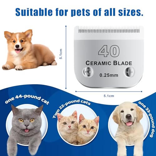 40# Detachable Pet Dog Grooming Clipper Ceramic Blade,Compatible with Andis Size 40 Cut Length 1/100"(0.25mm),Compatible with andis/wahl/Oster Dog Clippers 2PCS - color: Silvery-6