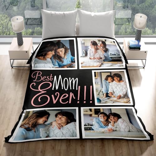 inkArts Custom Mom Blanket with 5 Photos Personalized Blanket with Pictures Customized Throw Gifts for Mom Grandma Photo Throw Blanket for Birthday Mother's Day, 15 Colors Available - color: 5 Photo-4