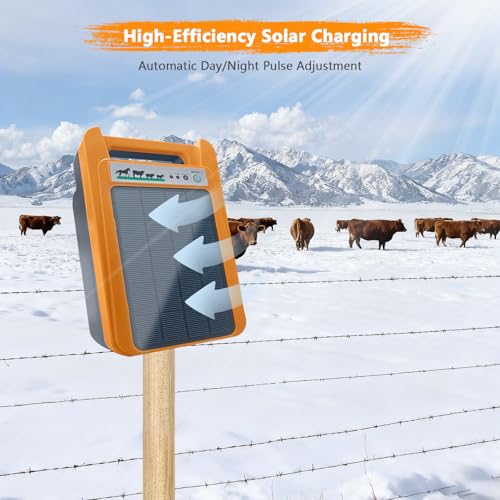 Solar Electric Fence Charger, 0.2J 8kV with Day/Night Mode | Livestock Protection, Poultry Fencing, Garden Security, Outdoor Use, Solar Powered Operation