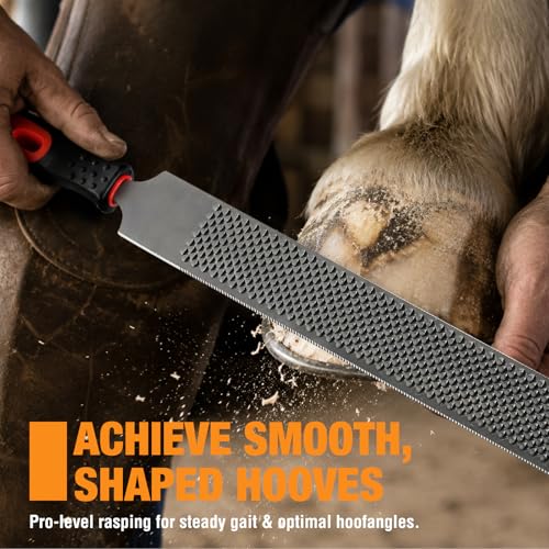 2Pcs 18 Inch Hoof Rasp, Heavy Duty Carbon Steel Farrier File Tool, Professional Hoof Trimmer with Rubber Handle for Horses, Goats, Cows, and Donkeys