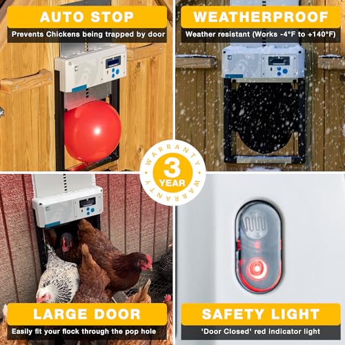 ChickenGuard AIO Complete Automatic Chicken Coop Door Plus AA Batteries | Battery-powered automatic chicken door opener with timer/light sensor, anti-pinch, weather-resistant anti-lift aluminum door