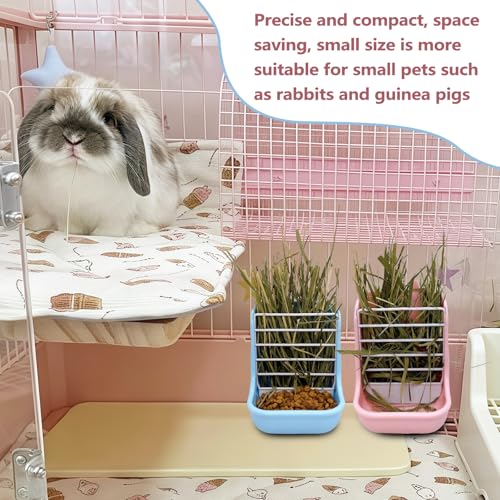Hamiledyi 2PCS Rabbit Hay Feeders Rack 2 in 1 Feeder Bowls Double Bunny Feed Holder Grass Food Supplies for Chinchillas Guinea Pig Hamsters (Pink+Blue) - color: Blue&Pink